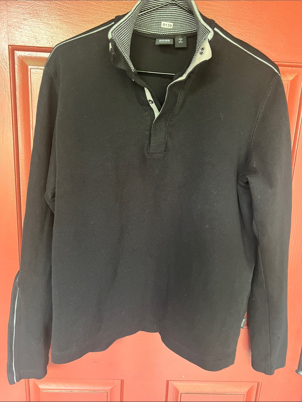 Hugo Boss Black Long Sleeve Polo with Contrast Collar